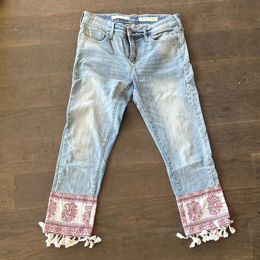 Pilcro and the Letterpress Light Wash Ankle Jeans with Red Printed Cuffs